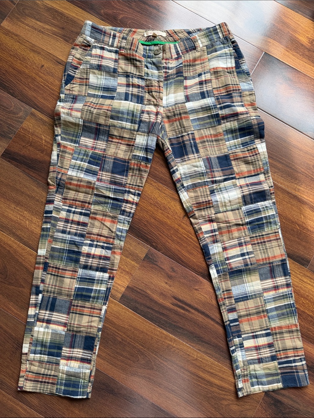 Brooks Brothers Madras Patchwork 100% Cotton Plaid Straight Pants Womens 10